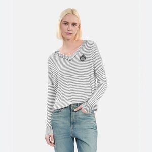 The Kooples crest embroidered stripped blouse